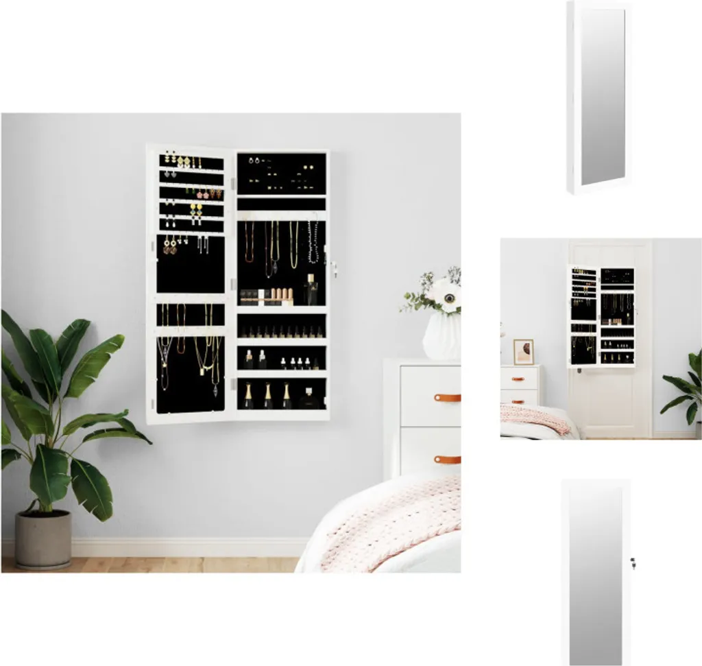 Rangement Bijoux Mural Blanc avec Miroir pour Dressing et Chambre