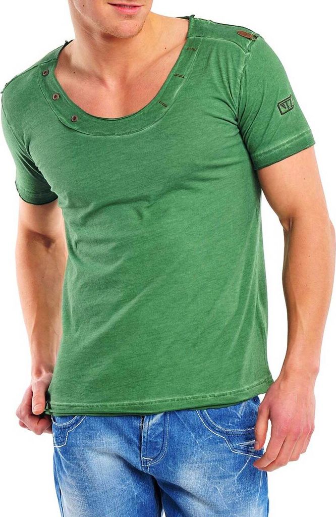Reslad Herren Batik Style Acid Washed O-Neck T-Shirt 4021 Grün M