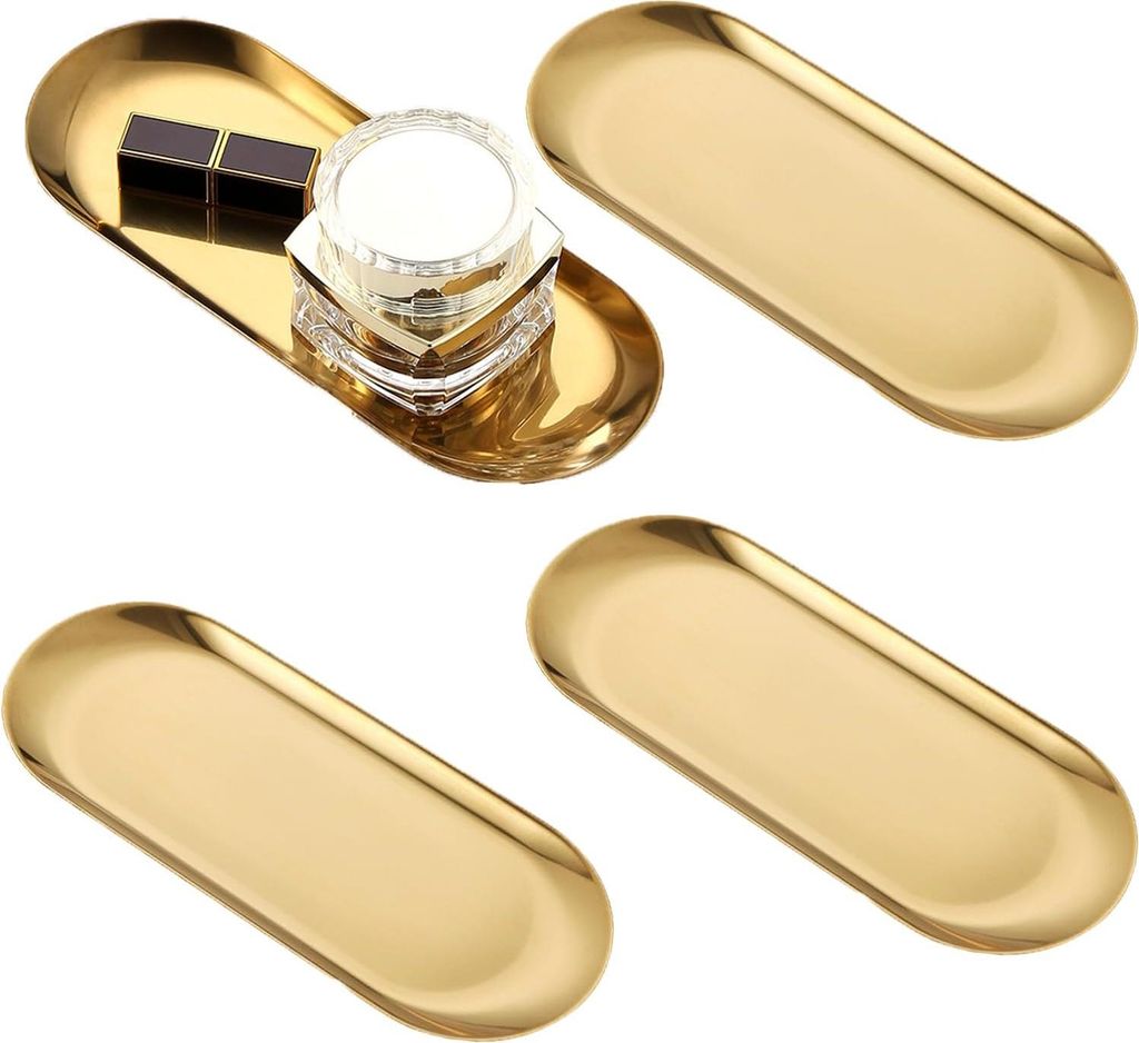 Set von 4 Goldenen Tellern - Dekoratives Tablett - 30 x 12 cm - Gold