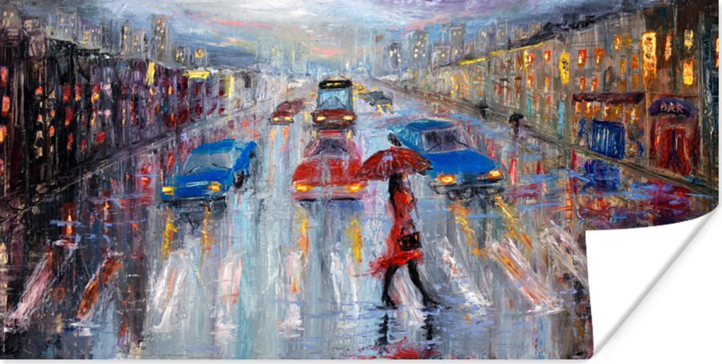MuchoWow Poster Gemälde - Öl - Auto - Zebrastreifen 120x60 cm - Bild