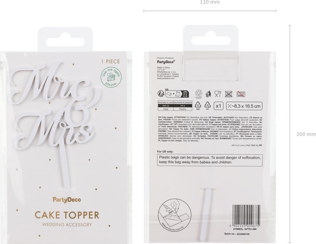 Cake Topper Mr & Mrs Hochzeit 16,5x8,3cm Weiß