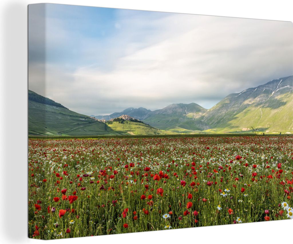 OneMillionCanvasses - Leinwandbilder - 140x90 cm, Buntes Blumenfeld im italienischen Nationalpark Monti Sibillini, Wandbilder Kunstdruck Wanddeko...