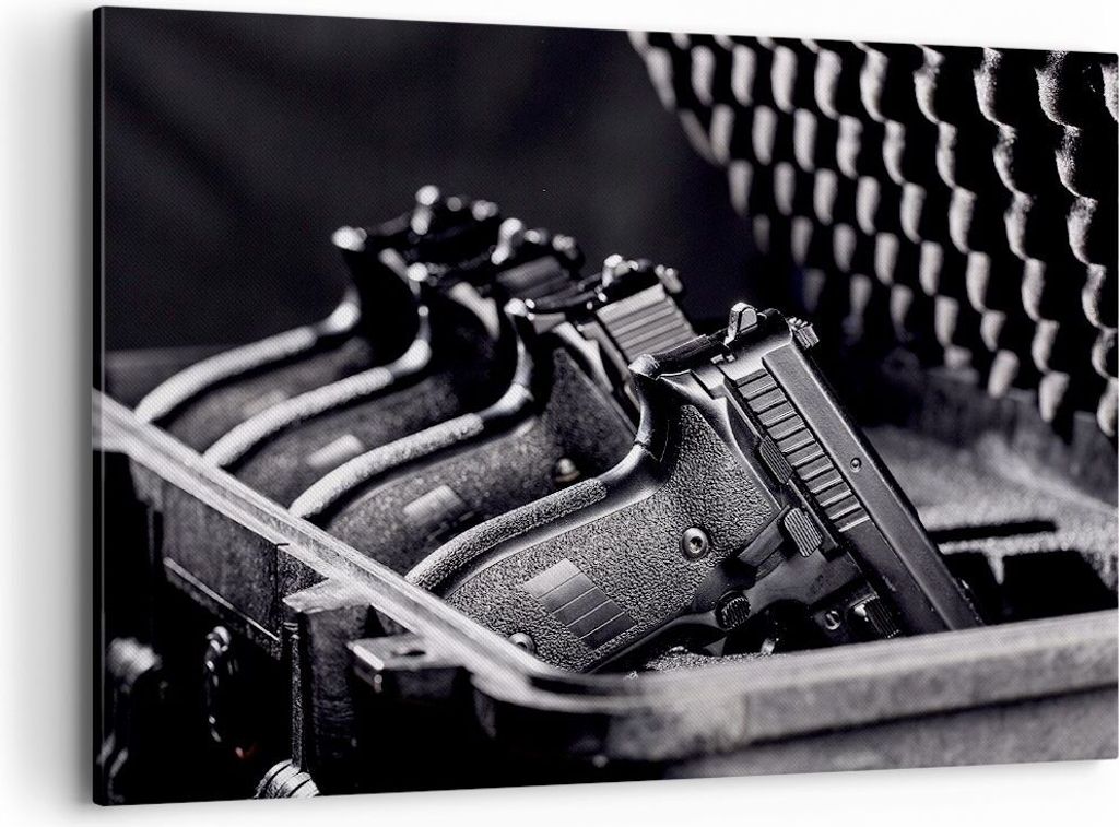 Bild auf Leinwand - Leinwandbild - Waffe Waffe Kugel - 100x70cm - Wand Bild - Wanddeko - Wandbilder - Leinwanddruck - Bilder - Kunstdruck - Wanddek...
