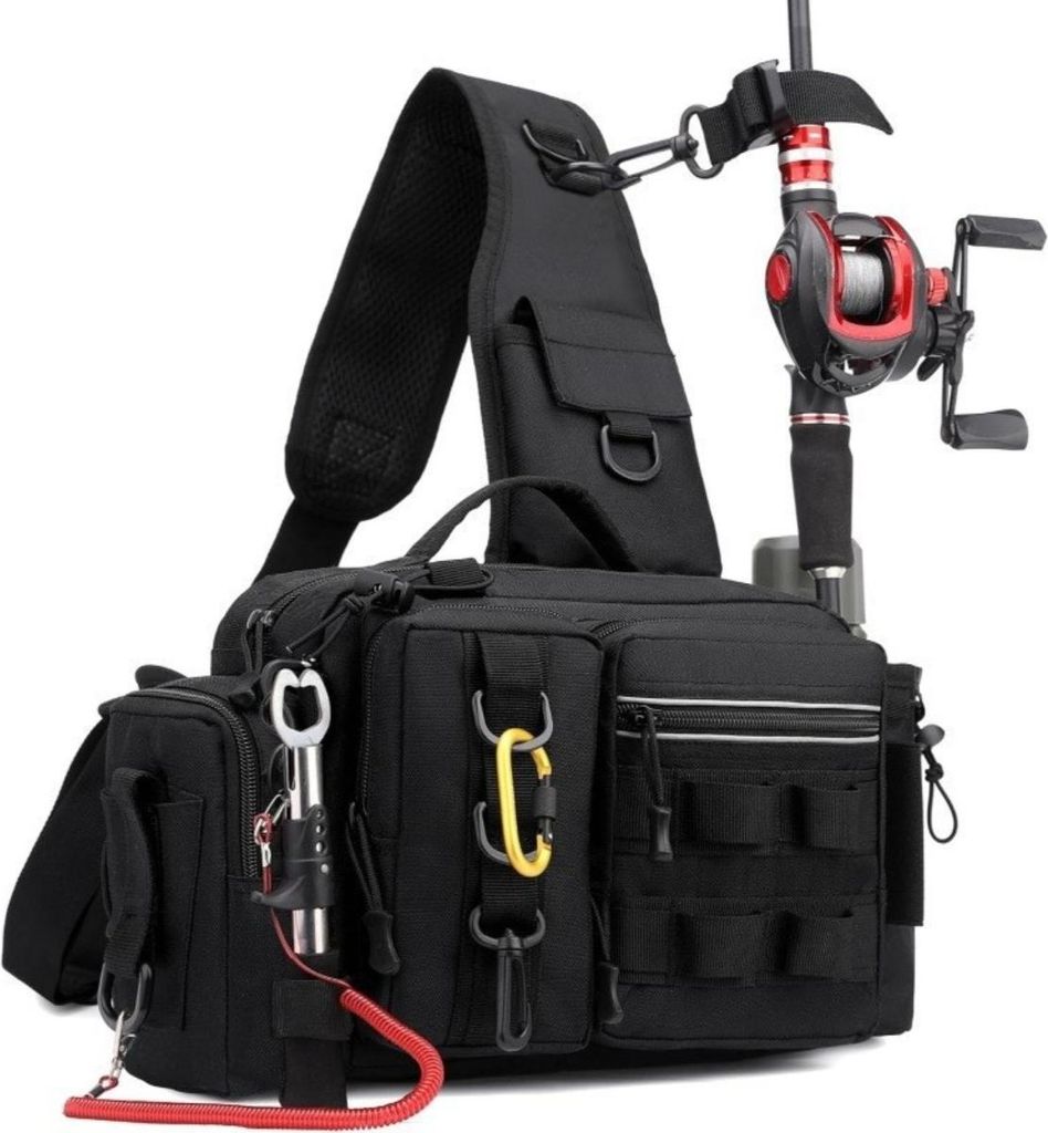 INF Multifunktionale Oxford-Angelhüfttasche - Outdoor-Angelrucksack mit Rutenhalter Schwarz