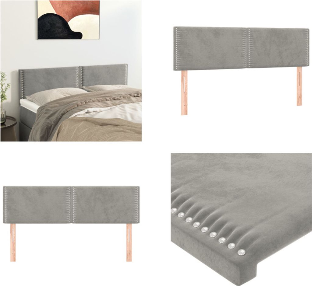vidaXL Kopfteile 2 Stk. Hellgrau 72x5x78/88 cm Samt - Kopfteil - Kopfteile - Bett-Kopfteil - Bettkopfteil