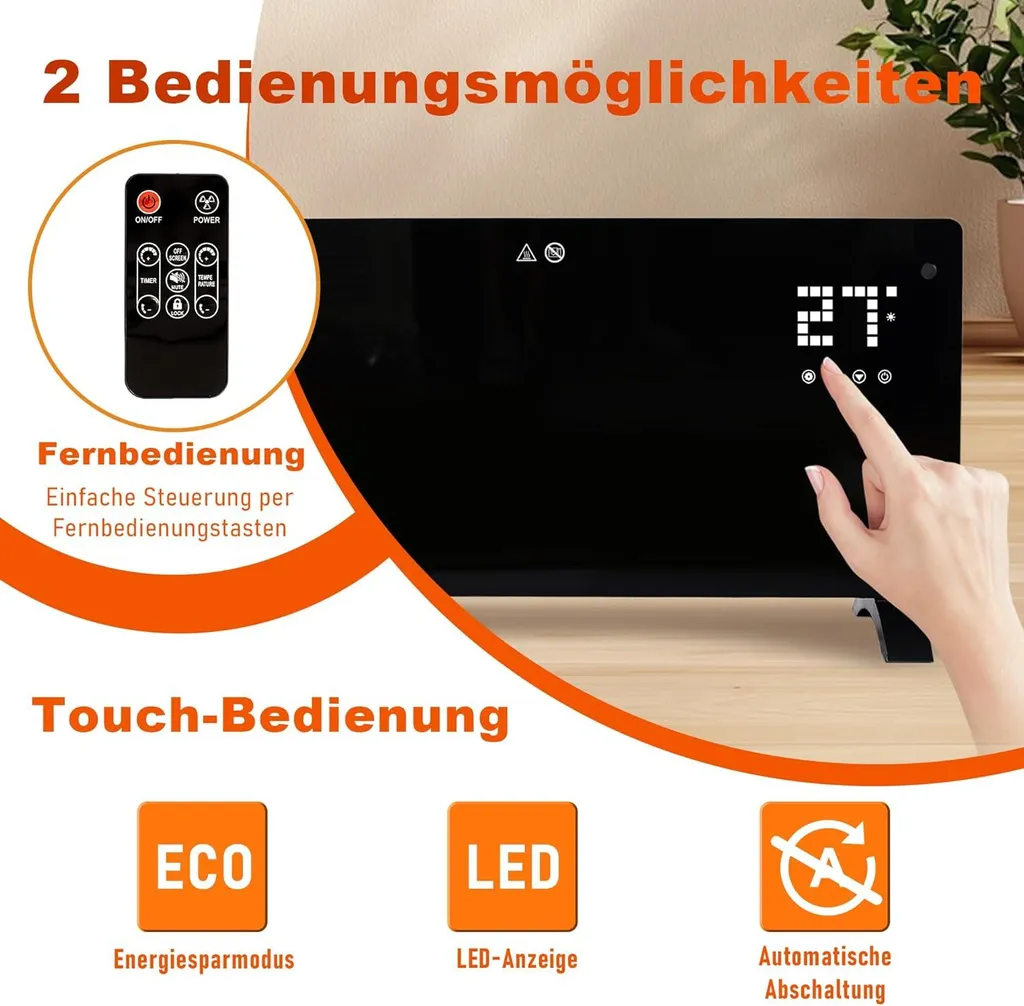 Radiateur Électrique Tactile 2000W ZMH avec Télécommande et Mode Éco
