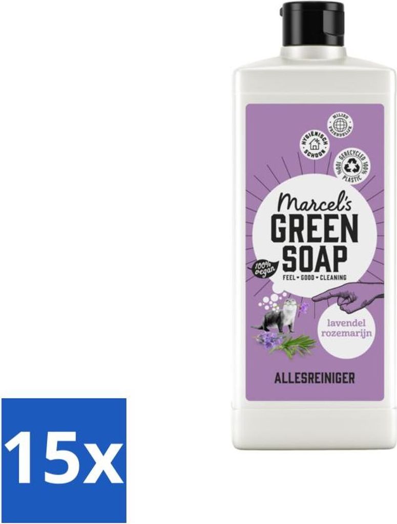Marcel's Green Soap - Allzweckreiniger - Lavendel & Rosmarin - Natürlich & Wirksam - 750 ml - Vorteilspack - 15 Stücke