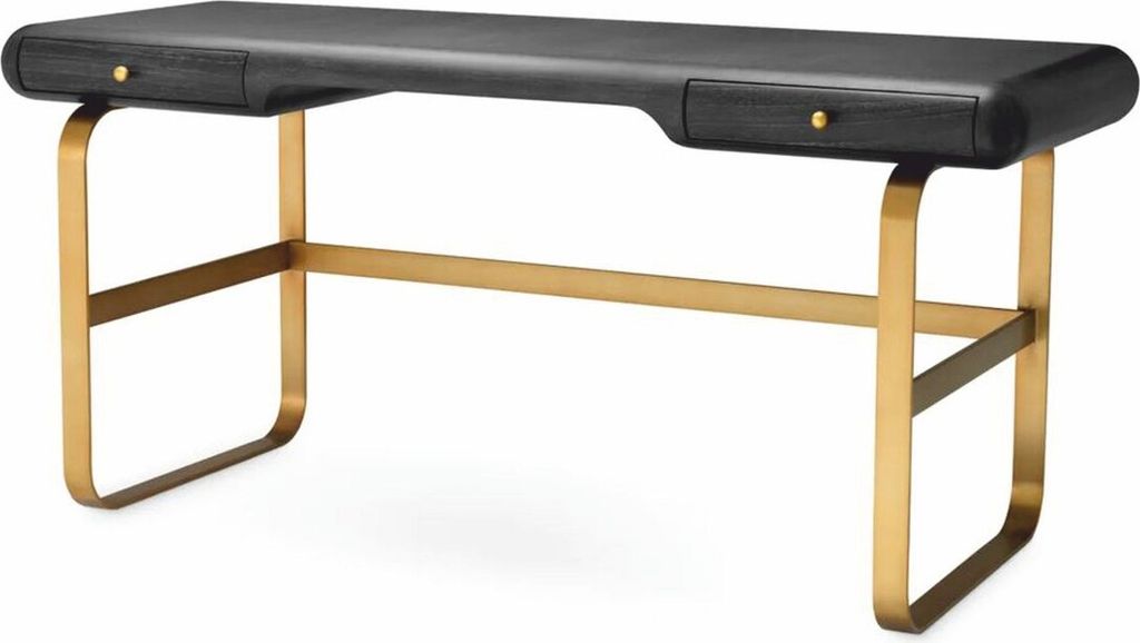 Casa Padrino Luxus Schreibtisch mit 2 Schubladen Schwarzgrau / Messing 165 cm - Büro Möbel