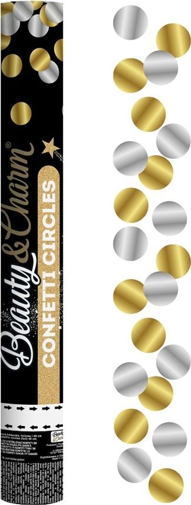 Konfettikanone gold silber Kreise 40 cm Produktbild 