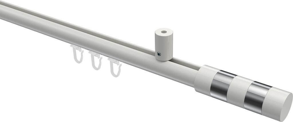 Interdeco Innenlaufstange / Gardinenstange mit Innenlauf Weiß, Typ Sonius Mavell (Zylinder Bicolor) Deckenmontage, 20 mm Ø 1-läufig, 180 cm