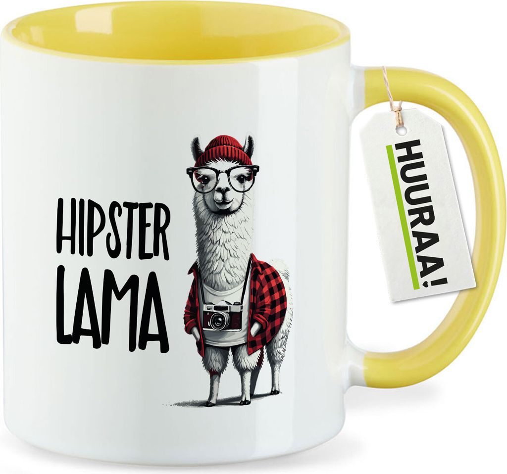 Huuraa Kaffeetasse Hipser Lama Comic Meme 330ml Gelb Keramik Kaffeebecher Geschenkidee