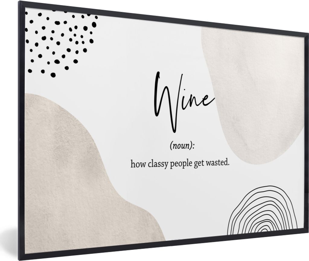 MuchoWow Gerahmtes Poster Sprichwörter - Wein - Wörterbuch - Zitate - Definition von Wein 90x60 cm - Poster mit Schwarzem Bilderrahmen Wandpost...