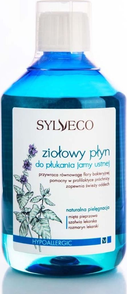 A bottle of Sylveco herbal mouthwash.
