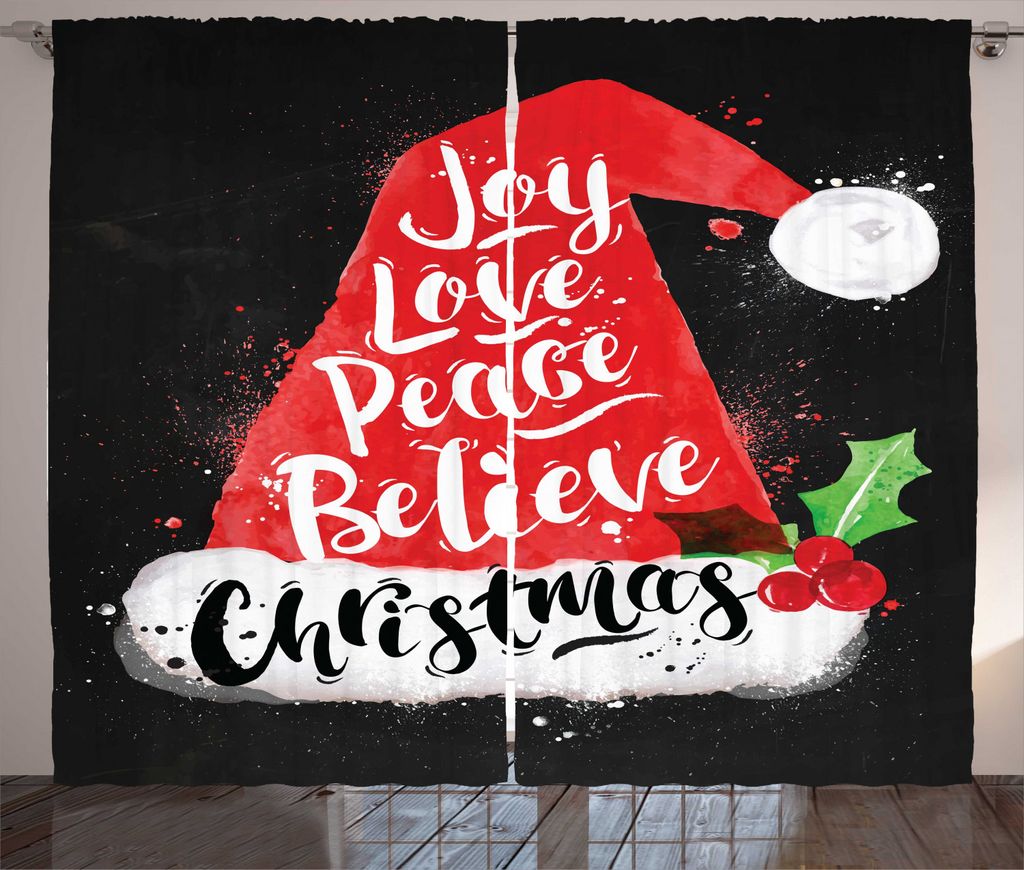 ABAKUHAUS Weihnachtsmann Rustikaler Vorhang, Weihnachtsmütze mit Schriftzug, Wohnzimmer Universalband Gardinen mit Schlaufen und Haken, 280 x 225 ...