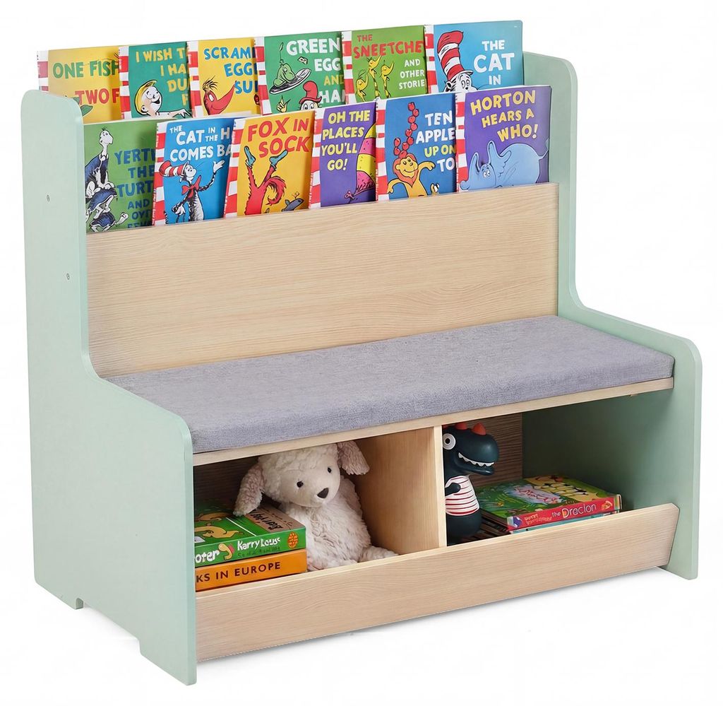 COSTWAY 3 in 1 Bücherregal Kinder mit Sitzbank, Kinderregal Produktbild 
