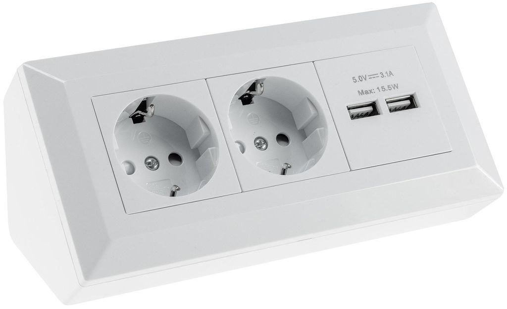 Zásuvkový blok rohová zásuvka, 2-kolíková, USB-A, 3,1 A, Obrázek produktu 
