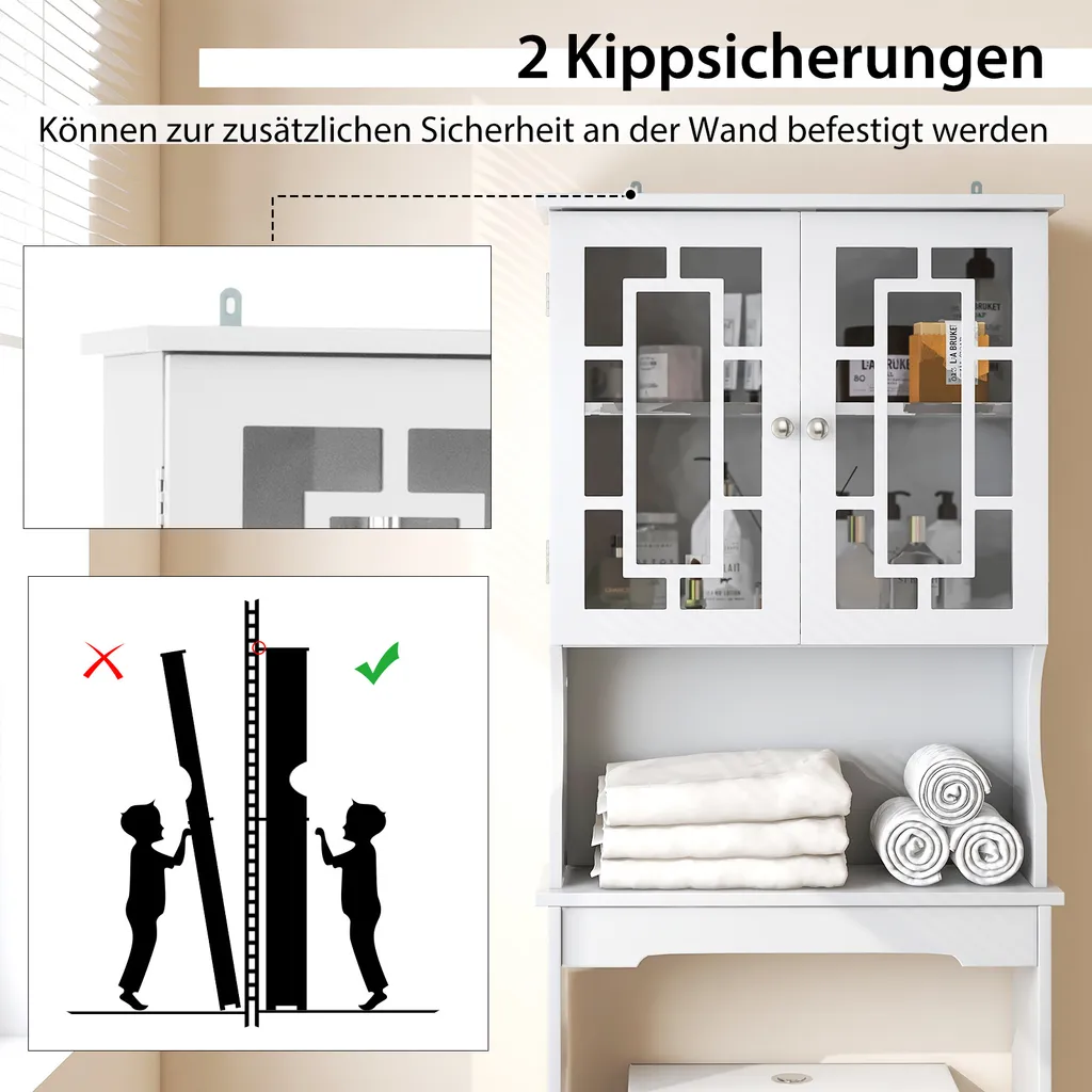 COSTWAY Mobiletto da toilette a libera installazione, scaffale da bagno, mobiletto per lavatrice, scaffale da toilette, scaffale per WC, mobiletto per WC, soprapensile, scaffale per lavatrice con 3 ripiani, bianco - 6
