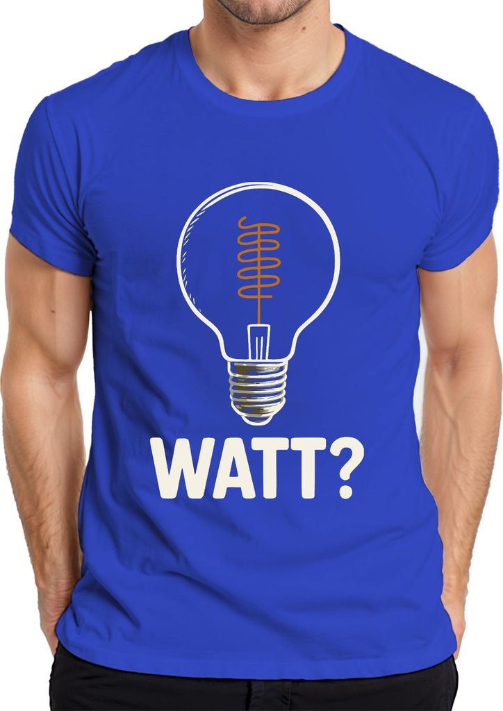 WATT? Glühbirne Elektriker Geschenk Lustig Strom Humor Retro Herren T-Shirt, Blau, S
