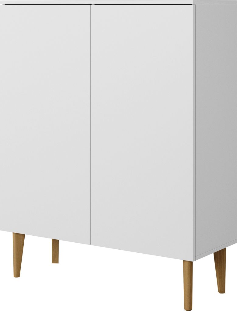 BERGEN Schrank, Standkommode, Schrank mit Türen, Wohnzimmerkommode, 100x123x37, Weiss, hölzern Holzbeine, skandinavischer Stil
