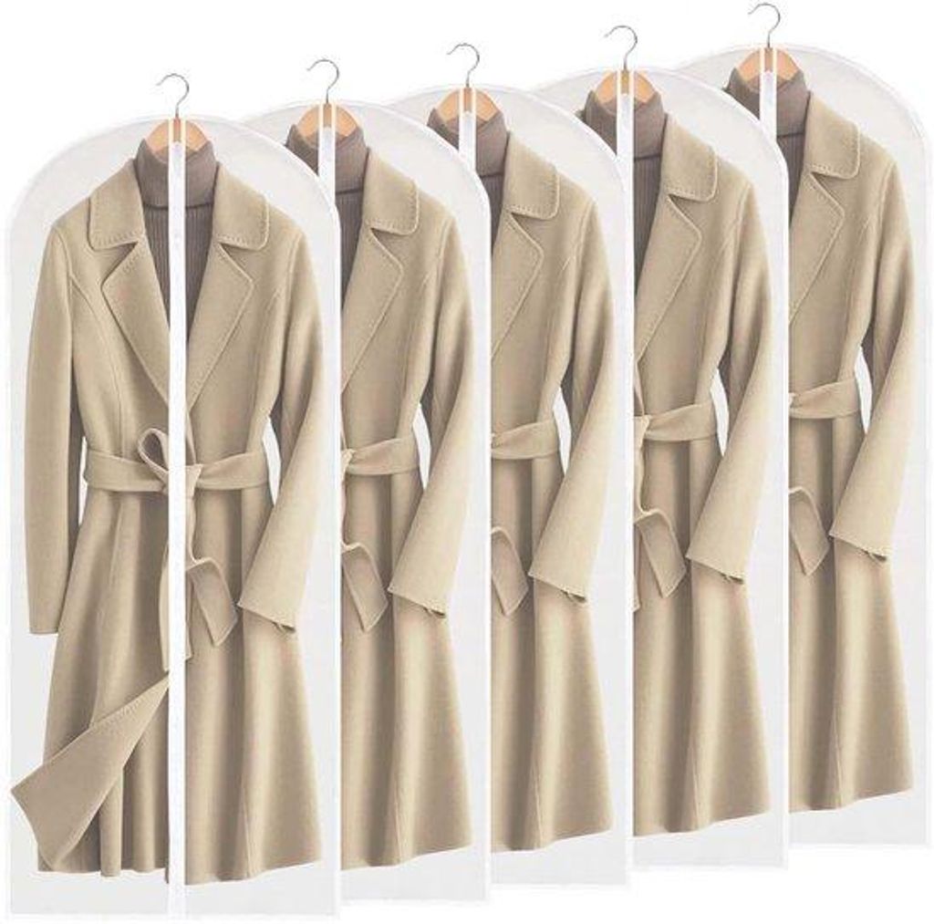 5er-Pack Kleiderbügel mit Reißverschluss, 60 x 140 cm transparent, wasserdicht, Kleiderbügel für Anzüge, Kleider, Jacken und Hemden