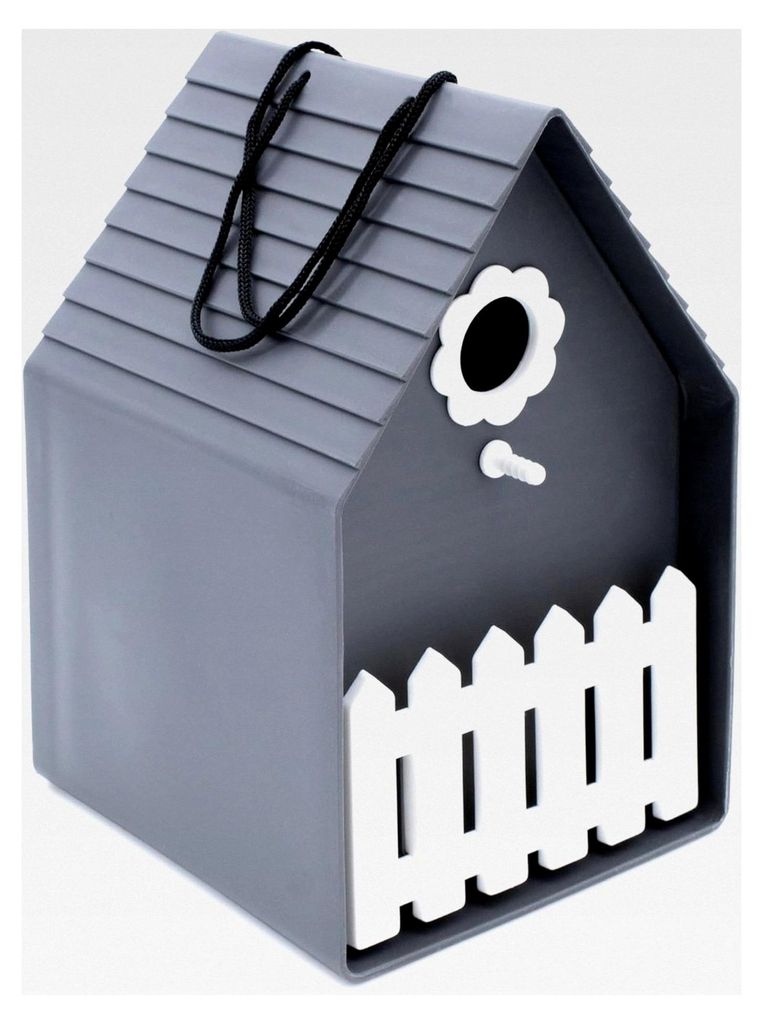 Vogelhäuschen aus Kunststoff zum Hängen 20 x 15 cm - anthrazit - Nistkasten mit kleiner Sitzstange - Garten Dekoration Futterstation für Meisen ...