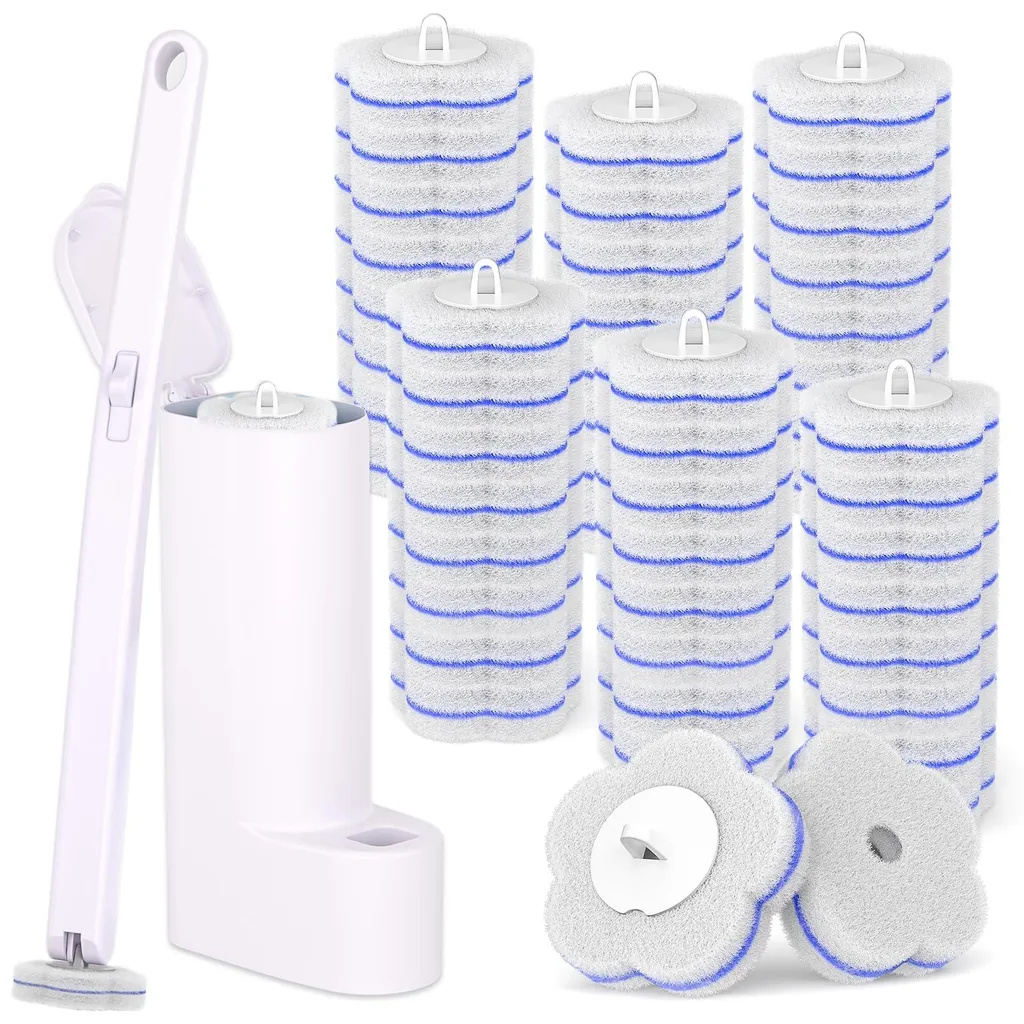Brosse WC jetable 48 unités avec manche ergonomique pour salle de bain