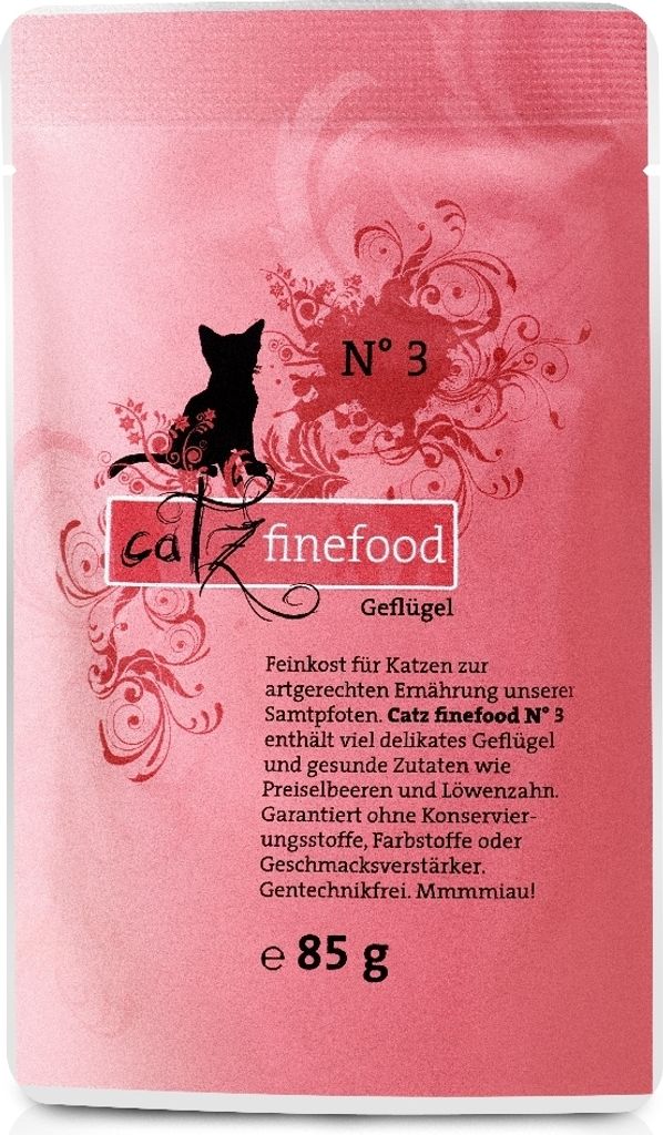 Catz finefood N° 3, Adult, Geflügel, 85 g, Getreidefrei, Ohne Soja, Ohne künstliche Farbstoffe