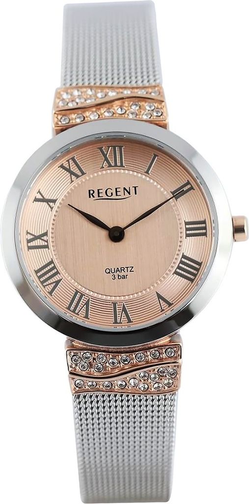 Regent Metall Damen Uhr Armbanduhr Quarz silber rosegold Metallarmband D2UR2214010