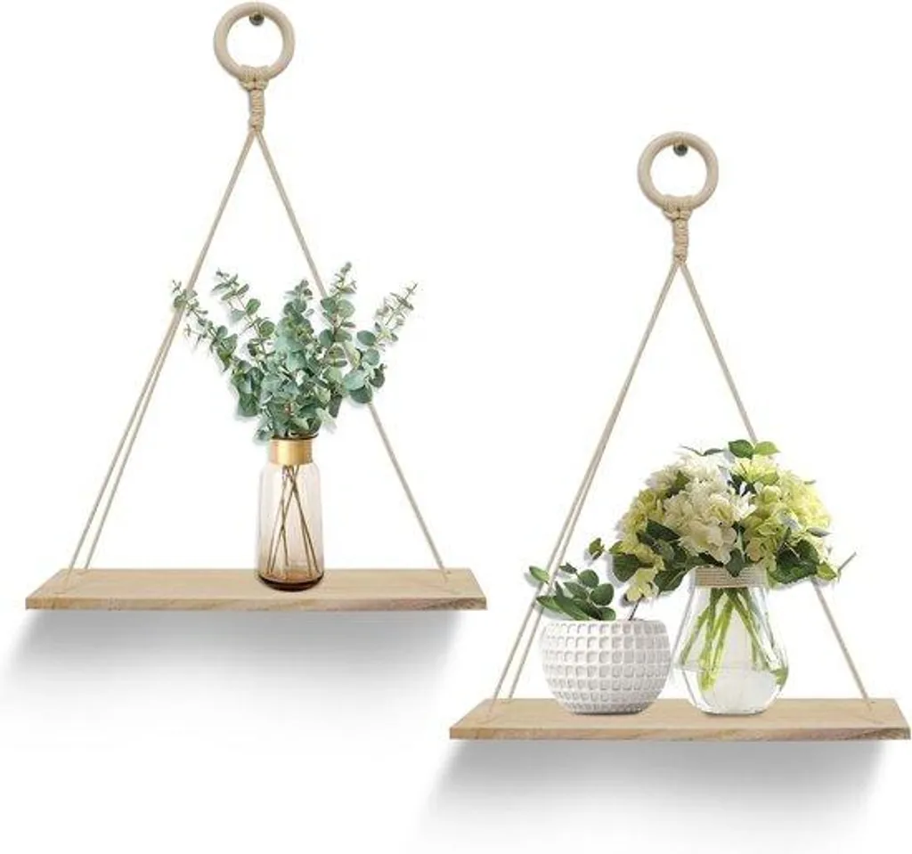 Lot de 2 tablettes murales en bois massif décoratives style bohème