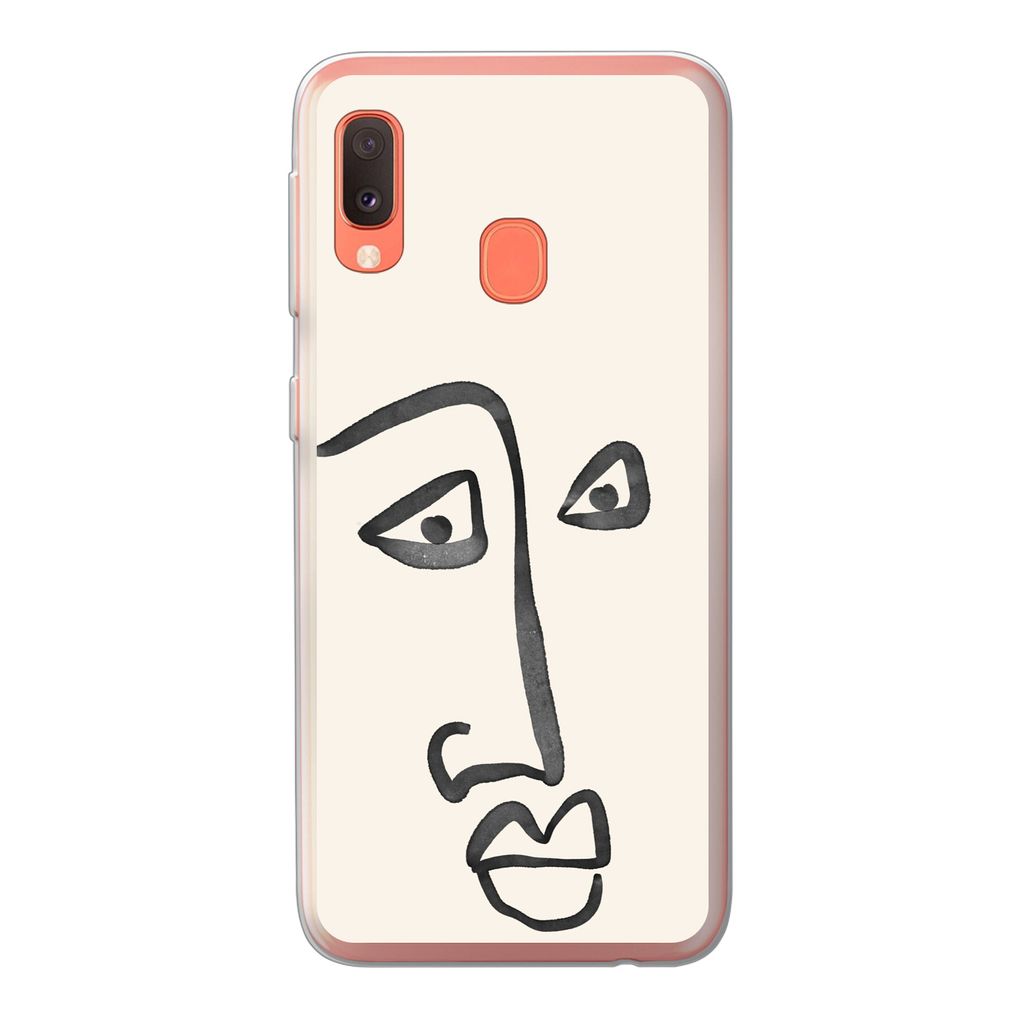 MuchoWow Handyhülle Schutzhülle Hülle für Samsung Galaxy A20e Gesicht - Augen - Strichzeichnung Silikon Softcase Handy Hülle - Abdeckung