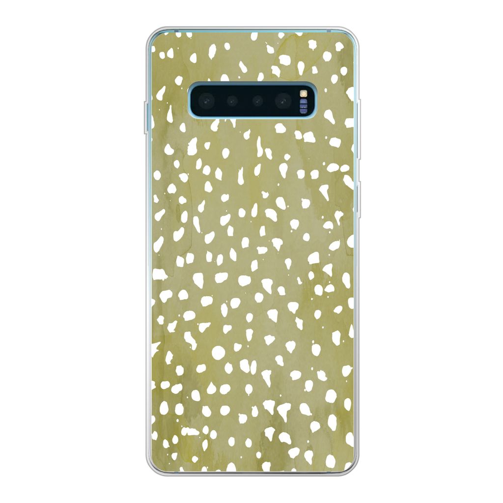 MuchoWow Handyhülle Schutzhülle Hülle für Samsung Galaxy S10 Plus Polka dots - Weiß - Grün Silikon Softcase Handy Hülle - Schutzhülle
