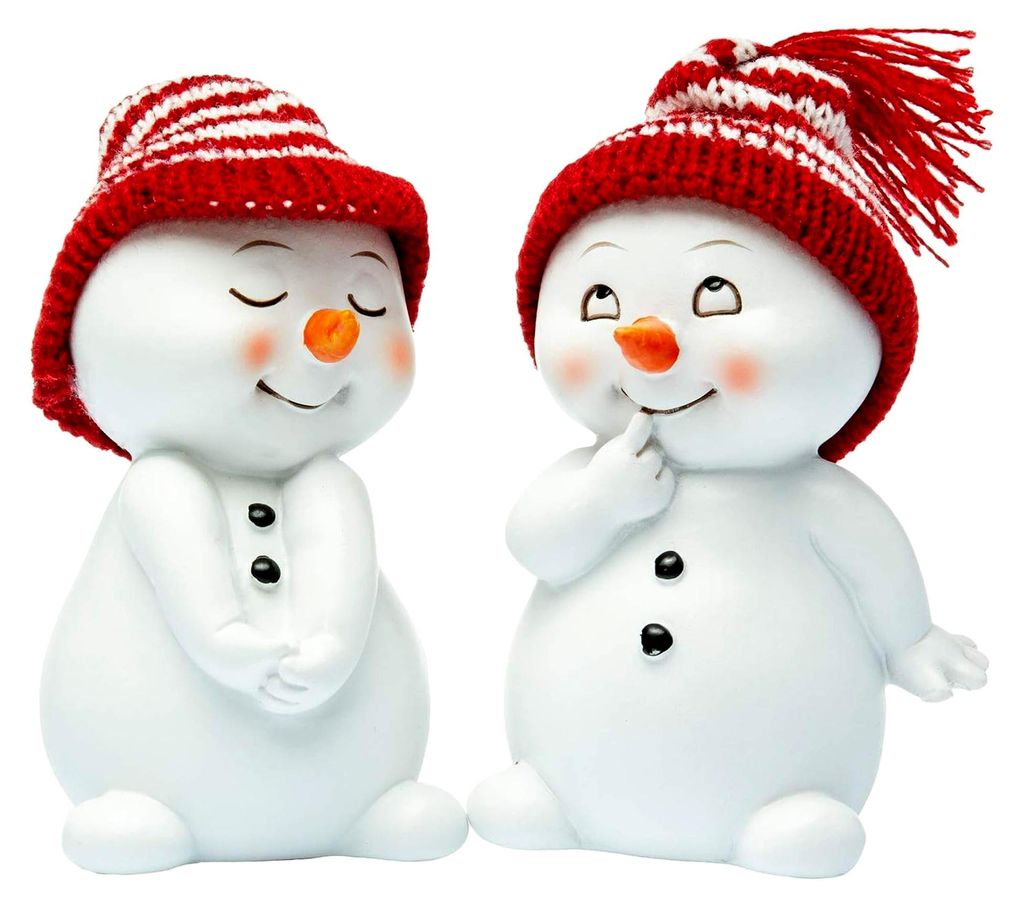 Schneemann Dekofiguren mit Strickmützen für Weihnachten und Winter, 2er Set, H:11cm