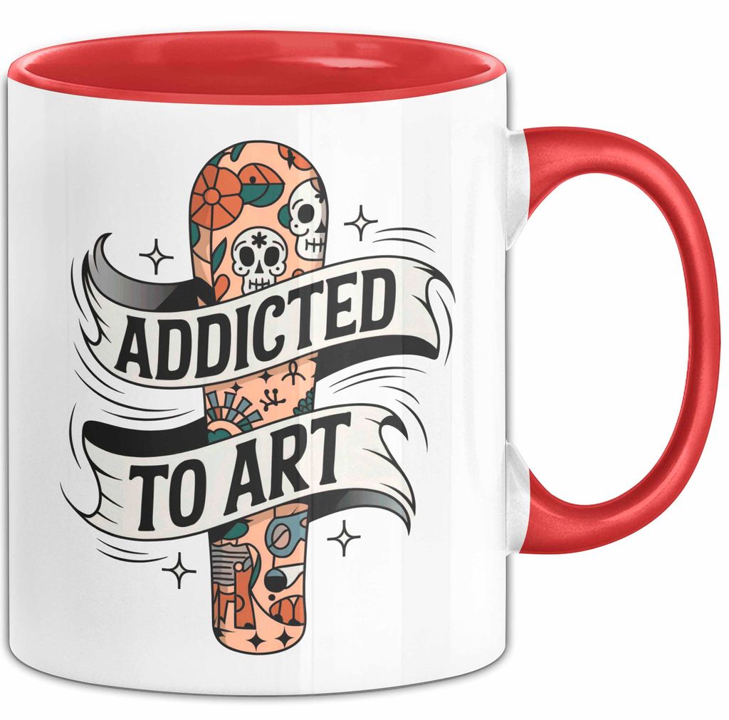 Tattoo Sammler Tasse Geschenk Lustige Geschenkidee Spruch Für Tinten Süchtige (Rot)