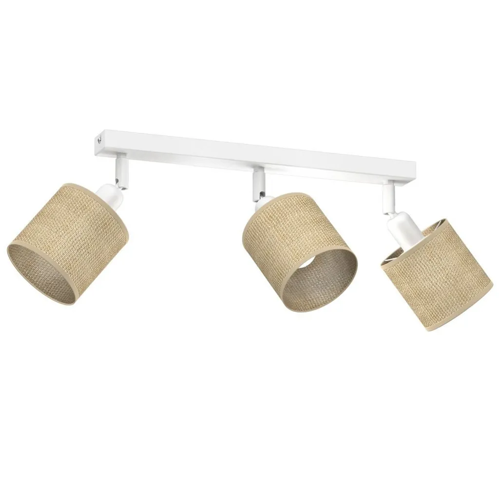 Luminaire 3 spots blanc crème mat et jute - Éclairage textile 3 x E27