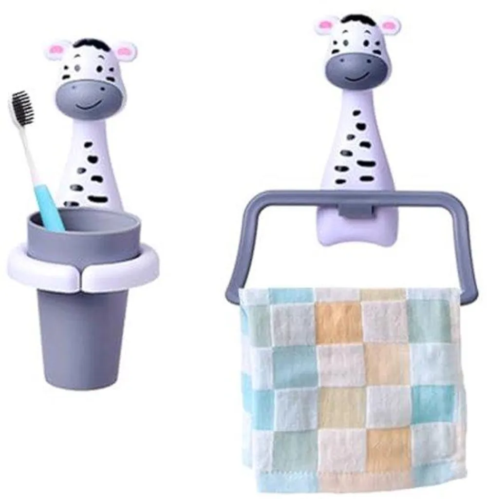 Lot de porte-brosses à dents Zèbre pour enfants - Support mural sans perçage