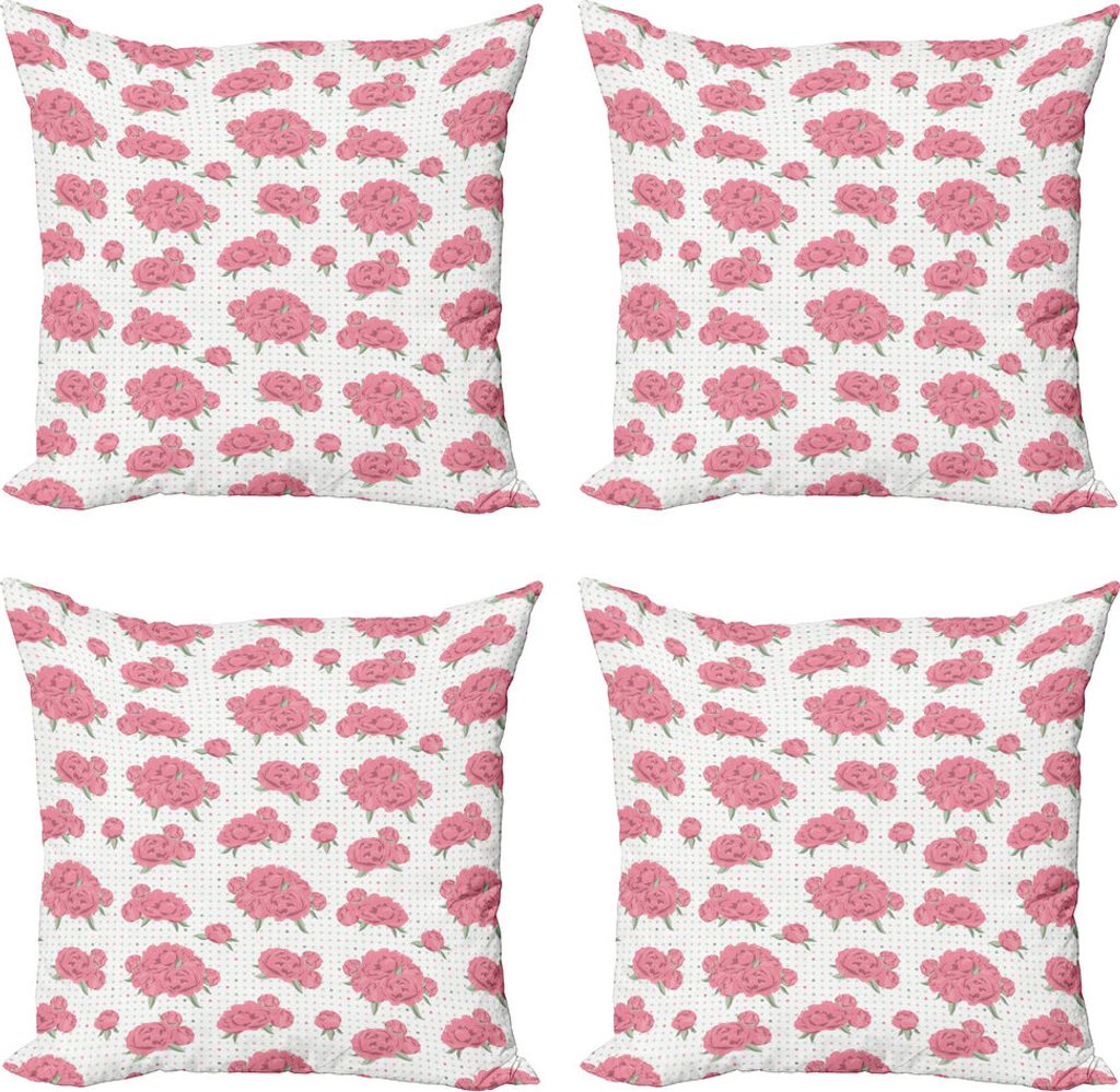 ABAKUHAUS Blumen Kissenbezug Set (4 Stück), Pfingstrosen mit Dots auf Rückseite, Moderner Doppelseitiger Digitaldruck, 50 cm x 50 cm, Pastellrosa...