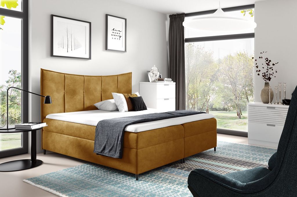 Boxspringbett IRINI – 160x200, Gelb + GRATIS Topper