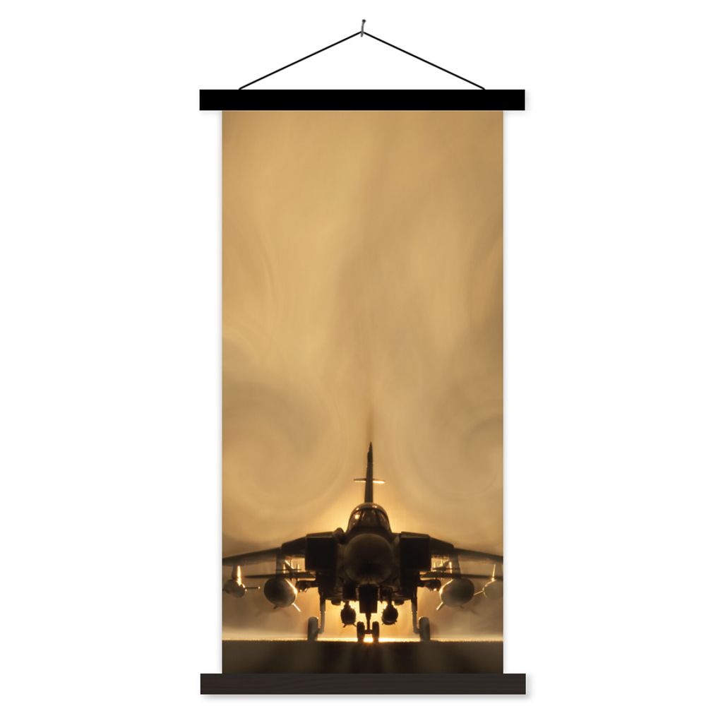 MuchoWow Textilposter Ein Kampfflugzeug in einem Tornado 60x120 cm mit schwarzem Rahmen - Magnete