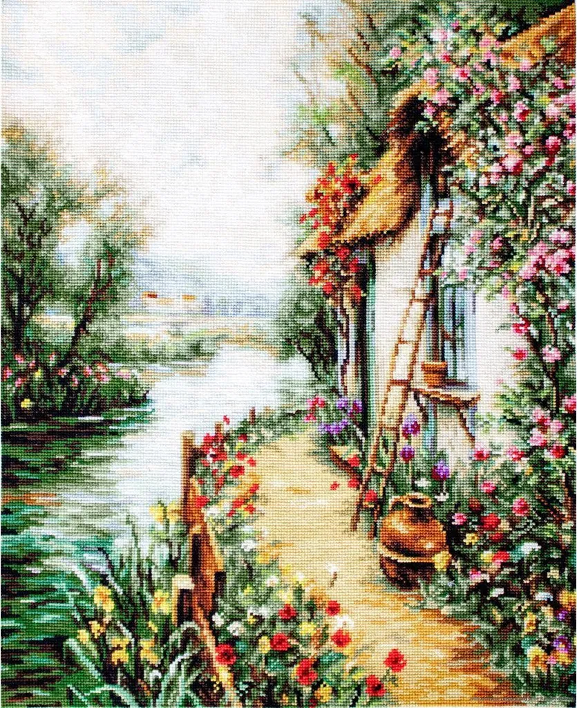 Kit Point de Croix Luca-S Le long de la rivière 28x24cm Motif à Compter