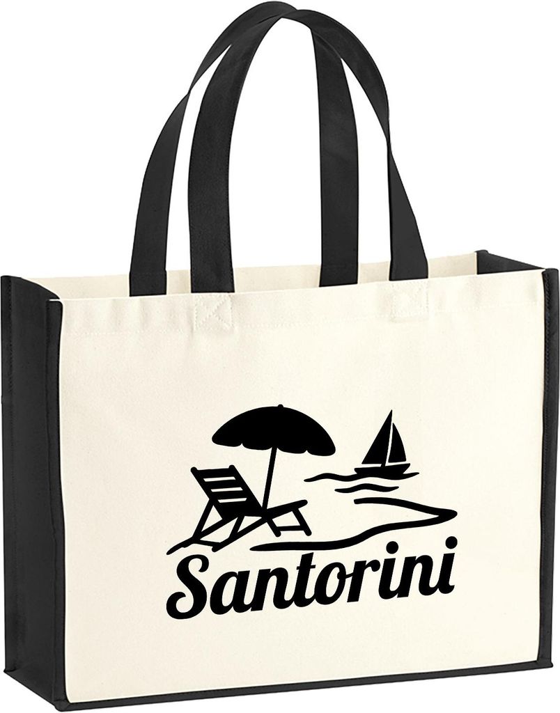 Huuraa Jutetasche Santorini Griechenland 21 Liter Black Jute und Baumwolle Einkaufstasche Geschenkidee