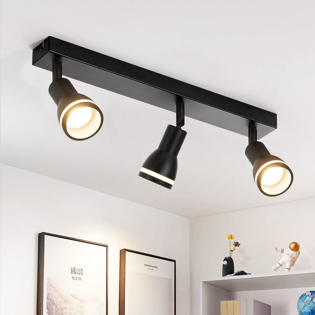 ZMH LED Deckenleuchte 3 Flammig Deckenstrahler Schwarz GU10 Schwenkbar Innen Deckenspots für Flur Wohnzimmer Küche Schlafzimmer, Ohne Leuchtmittel