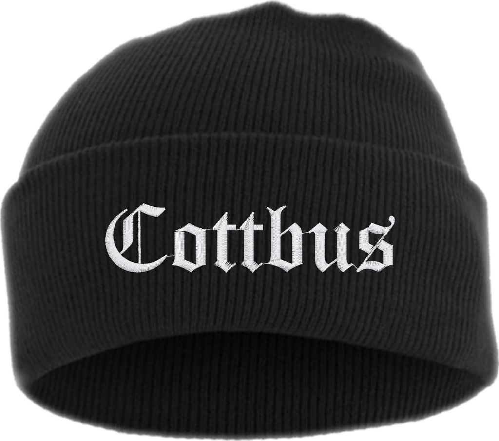 Cottbus Umschlagmütze - Altdeutsch - Bestickt - Mütze mit breitem Umschlag Einheitsgröße Schwarz