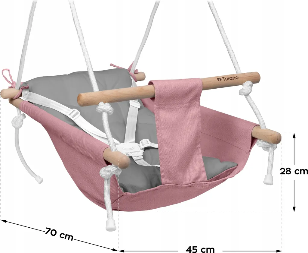 Tulano Hop 40 Altalena Neonato 3in1 in Legno | Fino a 60kg | Rosa-Grigio - 20