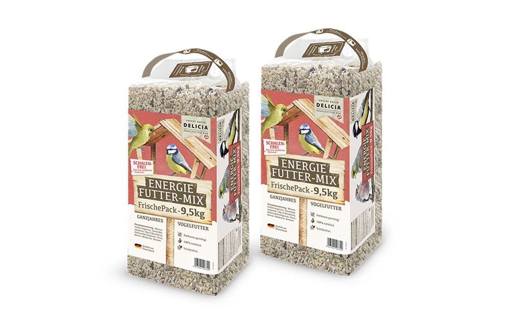 2 x 9,5kg Delicia Energie Futter Mix, Streufutter für Vögel, Vogelfutter, Ganzjahres Futter, Wildvogelfutter mit Beeren, schalenfrei ohne Ambrosia