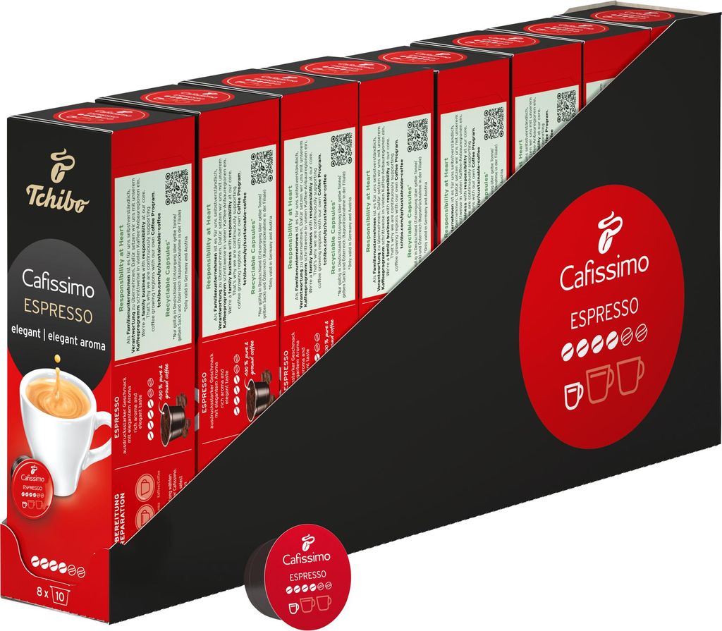 Tchibo Cafissimo Vorratsbox Espresso elegant Kaffeekapseln, 80 Stück – 8x 10 Kapseln (Espresso, ausdrucksstark mit vollem Aroma), nachhaltig & f...