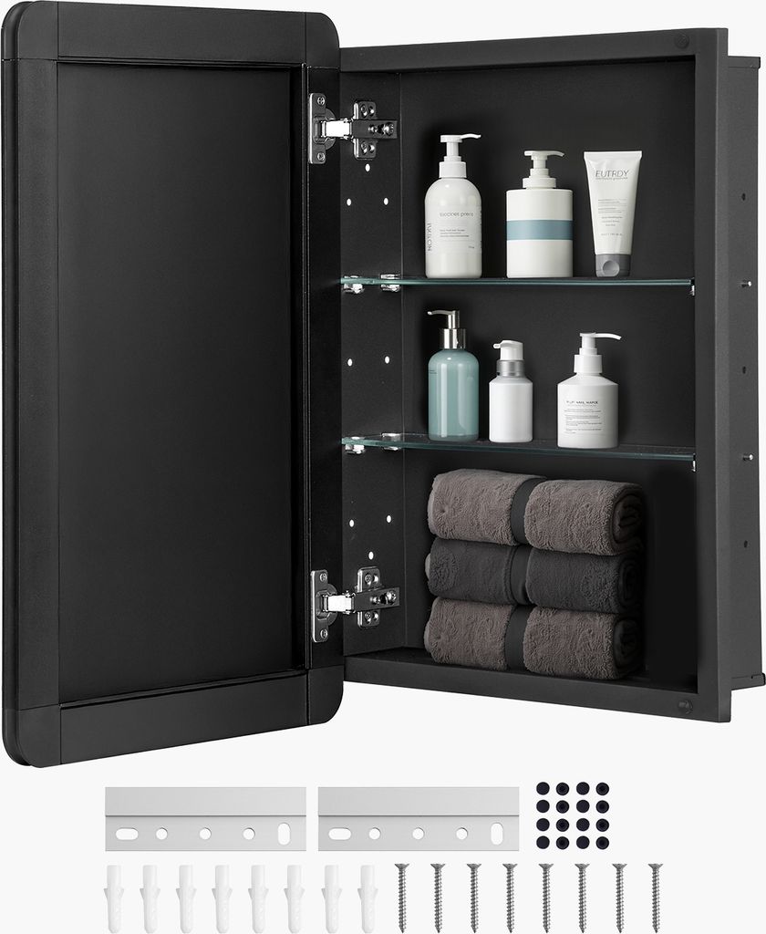 VEVOR Spiegelschrank Verspiegelter Medizinschrank Medikamentenschrank (406 x 128 x 610 mm) für Badezimmer, Einbau und Wandmontage, Aluminiumrahmen...