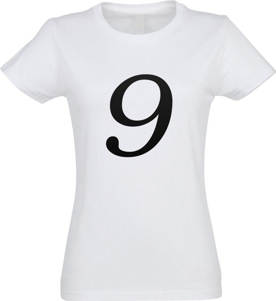 Kiwistar - T-Shirt tailliert - Damen - Weiss - Zahl 9 - Zahlen Nummern - mit Motiv Bedruckt - Funshirt Design - Sport - Freizeit - Damen - L