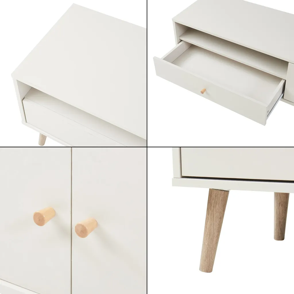 Banc TV Blanc Hallevil 150cm - Buffet Multimédia avec Rangements Bas - 9