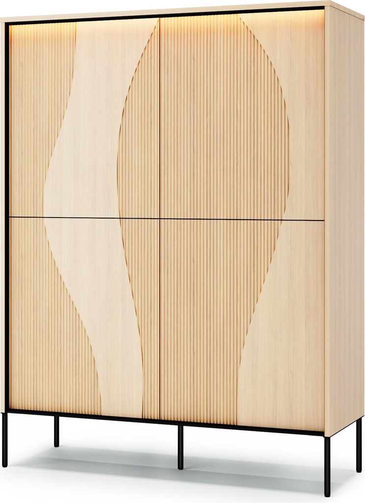 Furniture24 Hochschrank Flow Fw-02 Push To Open Kommode Mit Led 92 X 157 X 34 Cm Highboard