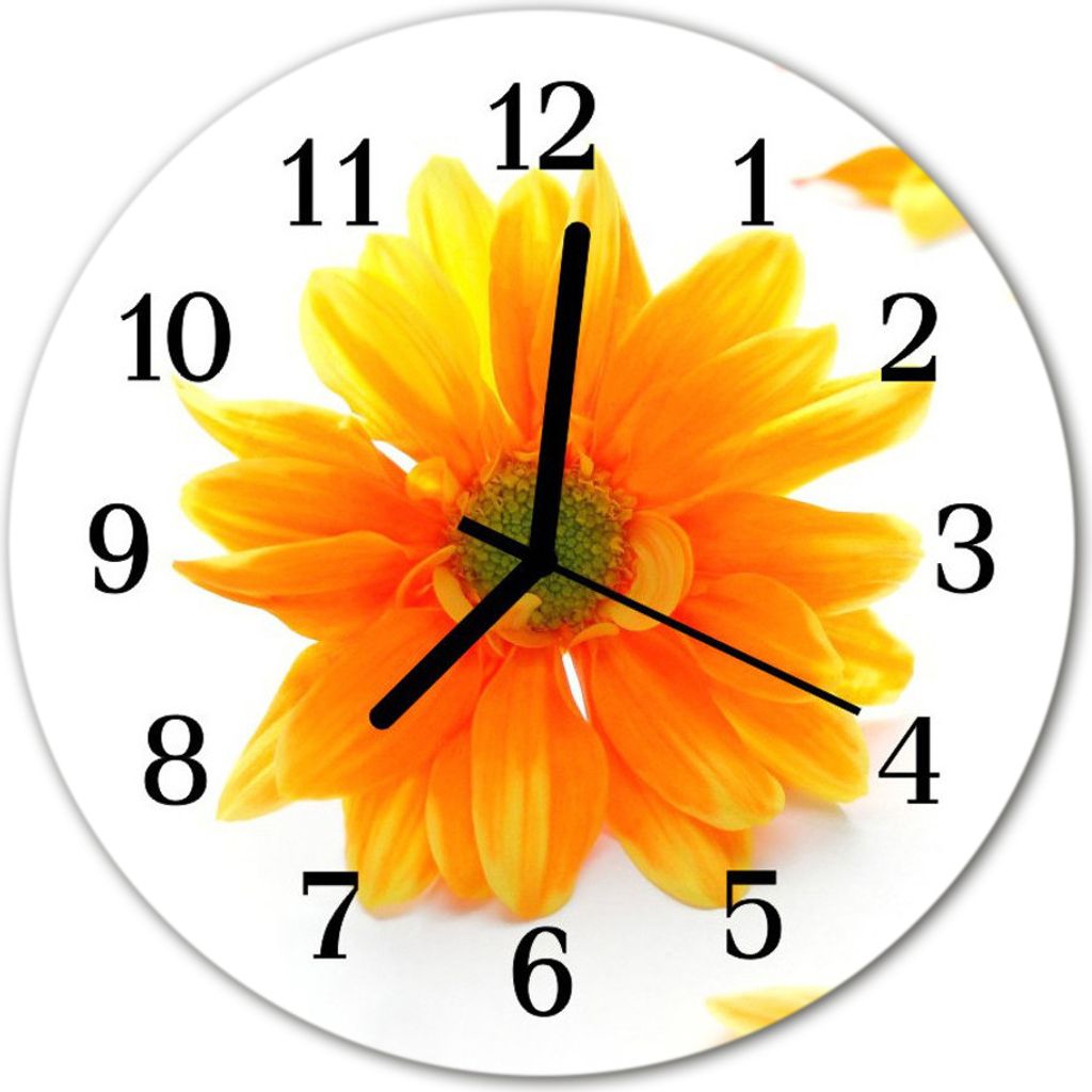 Glasuhr Wanduhr Küchenuhr Echt-Glas 30fi cm Blume orange